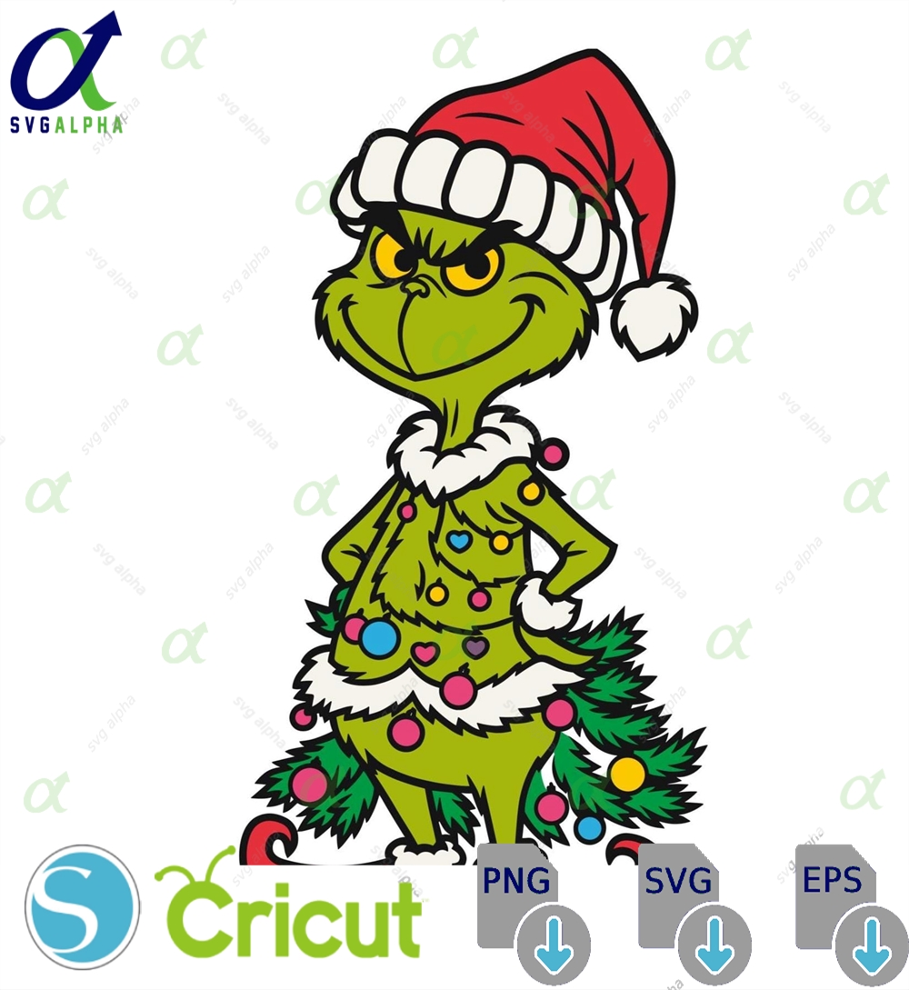 Grinch Christmas Tree Svg Funny Grinch In Ornaments Dress Cute Xmas Png Clipart Holiday Vector For Cricut